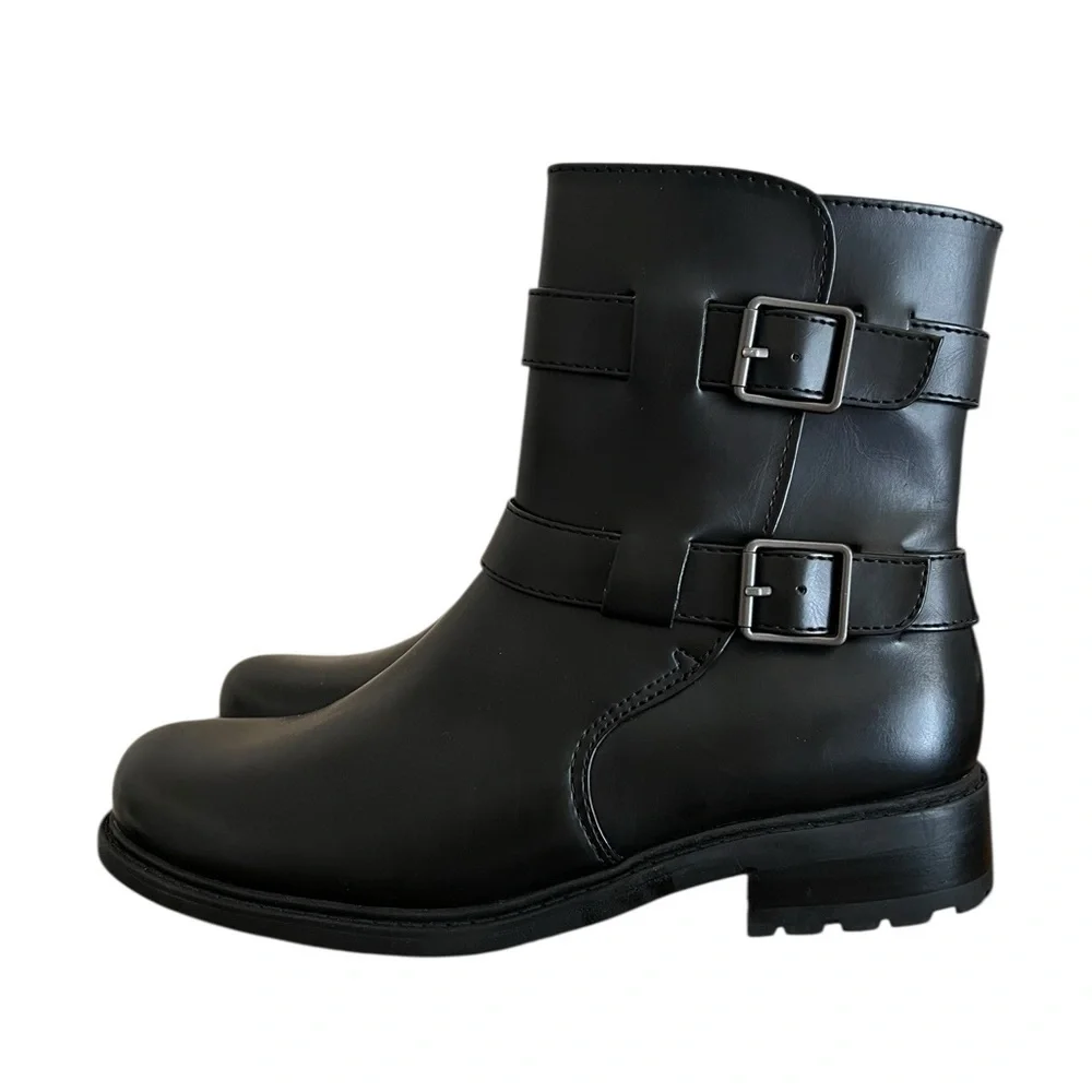 NEW BØC Black faux leather Combat & Moto Boots 9.5M - Picture 10 of 10